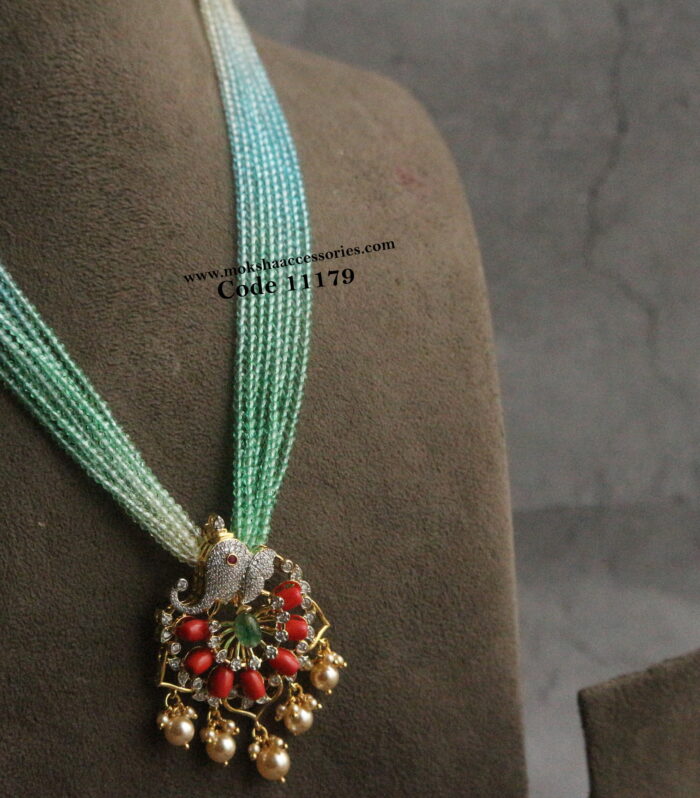 Coral cz pendant with sugar beads