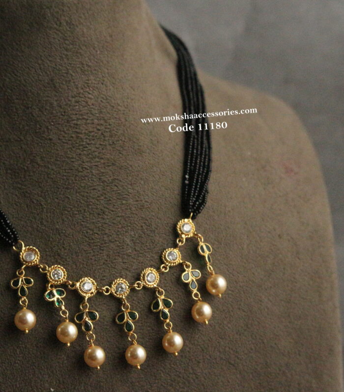 CZ pendant with black beads