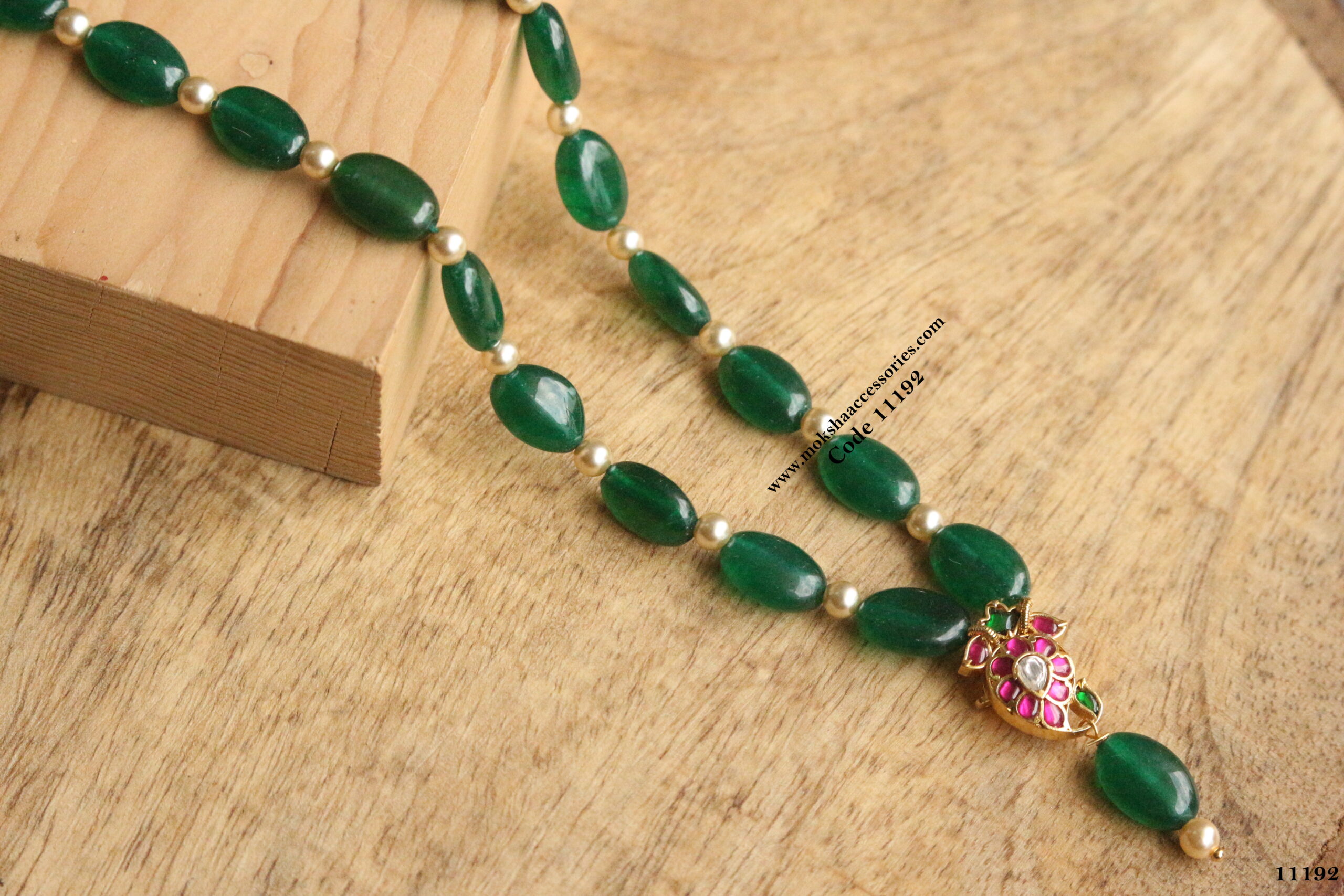 11192-scaled-1.jpg Jadaukundan Pendant with Emerald Onyn and Swarovski Pearls - Image 1