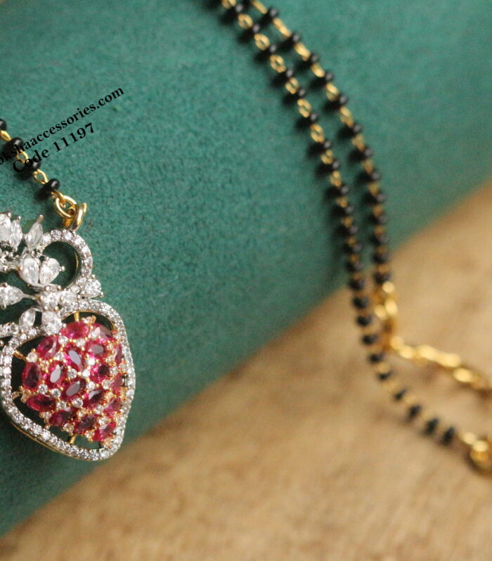 Ruby cz pendant with black beads