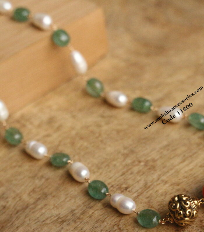 Real pearl mala with strawbery beads, nakshi balls and coral