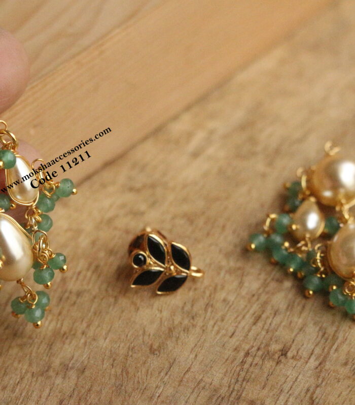 CZ black changeable studs with emerald and sarvoski pearl earrings