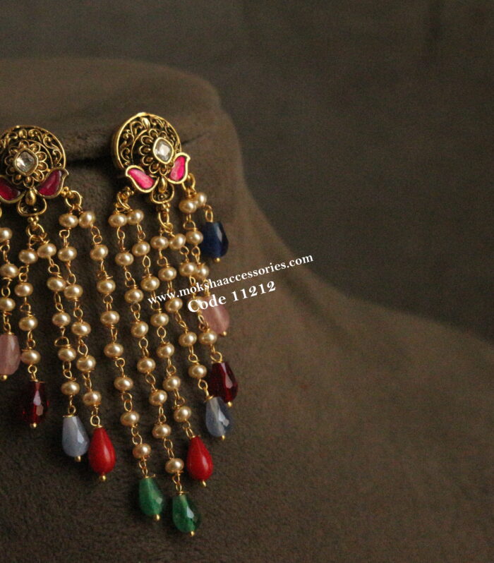 Jadaukundan earrings with sarovksi pearls and real cz drops