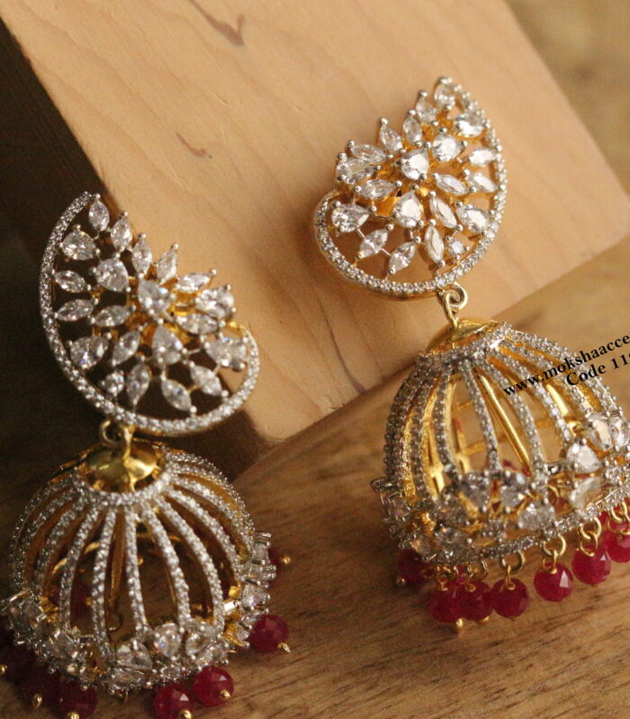 Diamond alike cz jhumki with real manulu drops