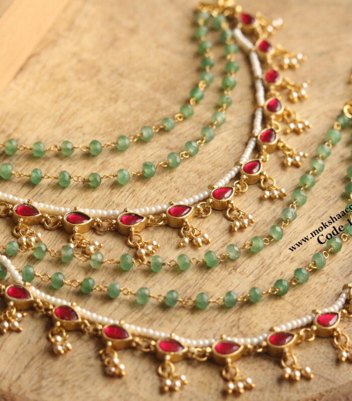 Jadaukundan and sarvoski pearl ear chains