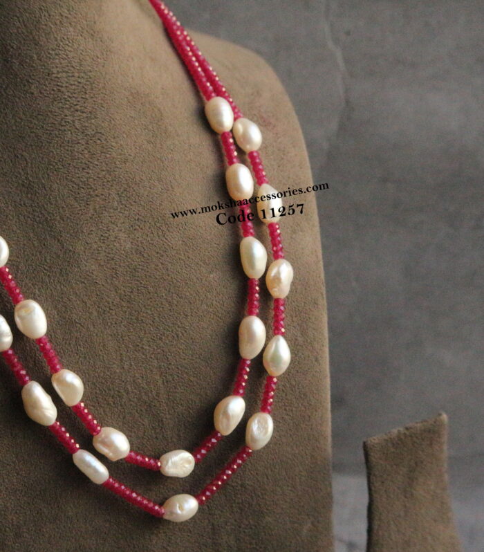 Real pearls with real chatam ruby beads mala