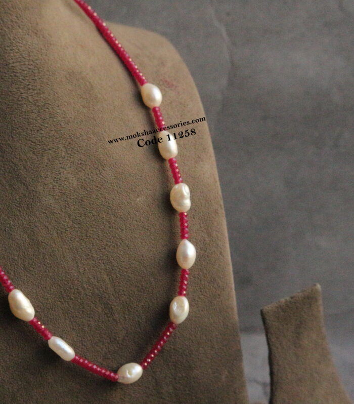 Real pearls with real chatam ruby beads mala