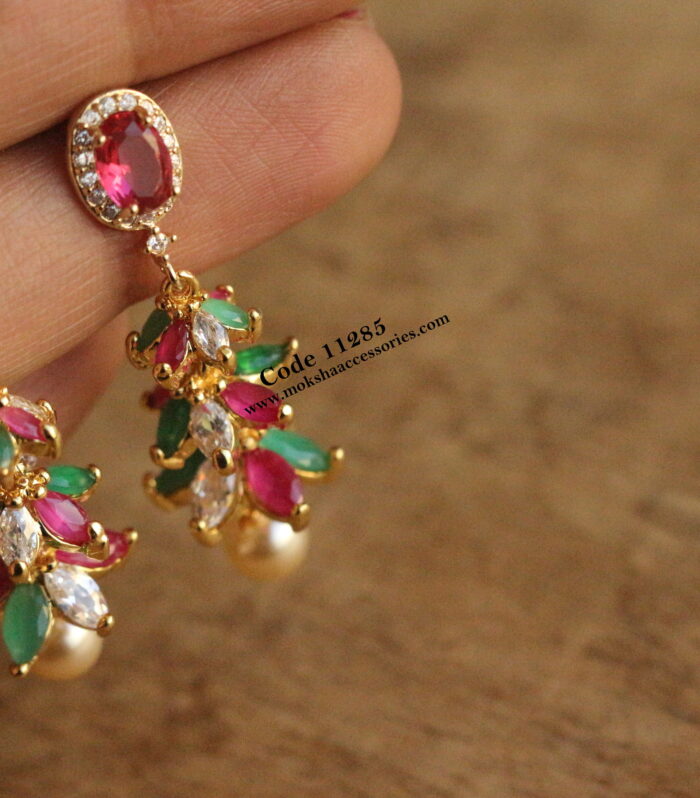 CZ earrings with pearl drop