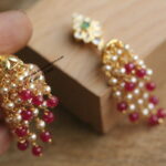 CZ Jhumki with Real Chatam Ruby and Pearl Chain
