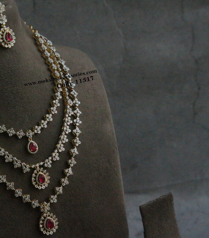 Diamond alike cz and ruby stone neckset