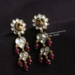 Mozonite Stone Nakshi Earrings with Real Chatam Ruby Beads and Back Screw