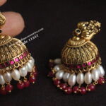 Jadaukundan Nakshi Jhumki with Real Pearls and Chatam Ruby Beads