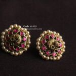 Jadaukundan Swarovski Pearl Studs with Back Screw