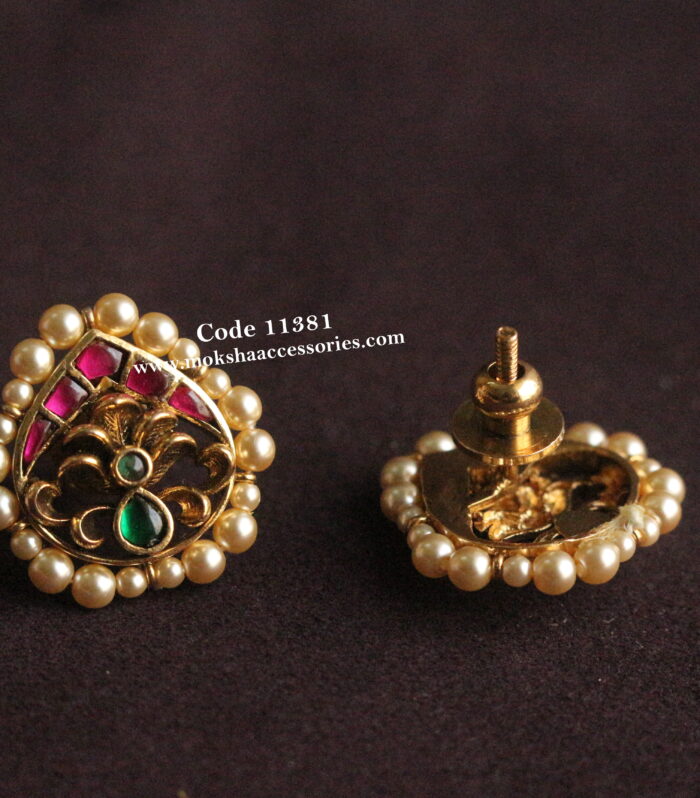 Jadaukundan sarvoski pearl studs with back screw