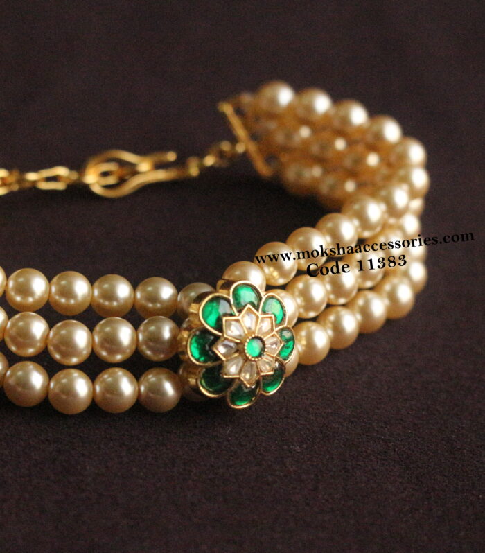 Jadaukundan sarvoski pearl bracelet with adjustable chain