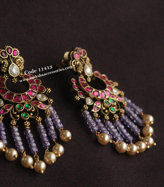 Jadaukundan chandbali earrings with real cz beads