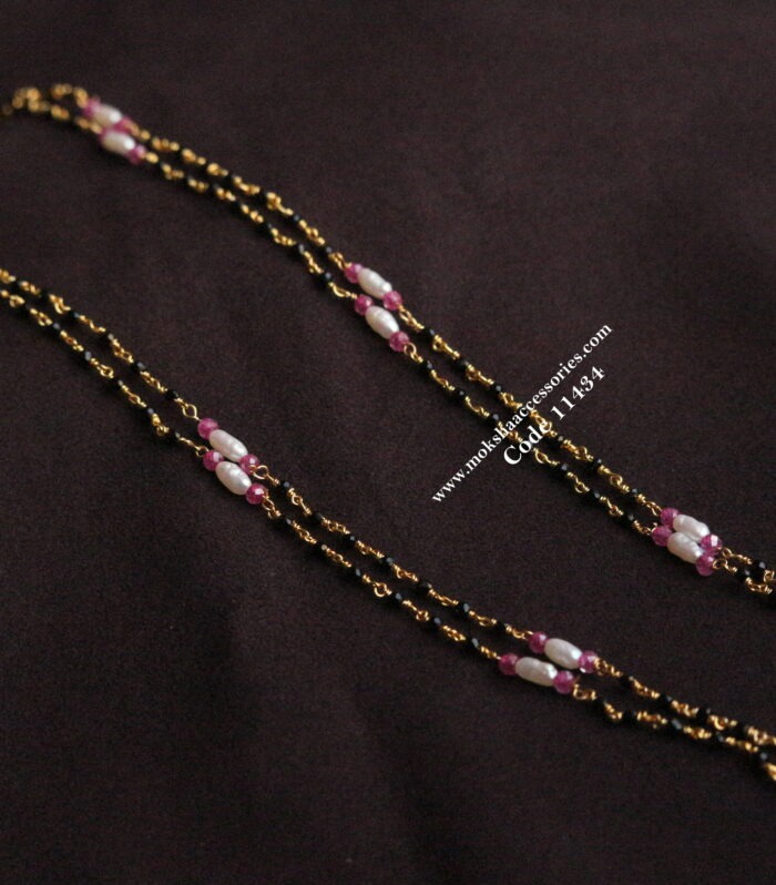 Black beads with real pearls and cz ruby