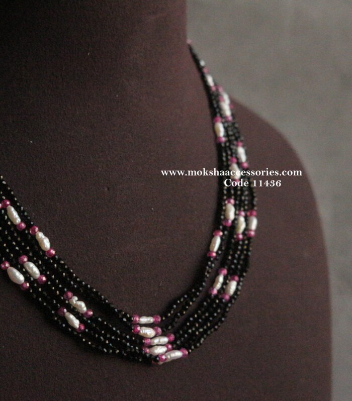 Real pearls, real cz ruby and black beads