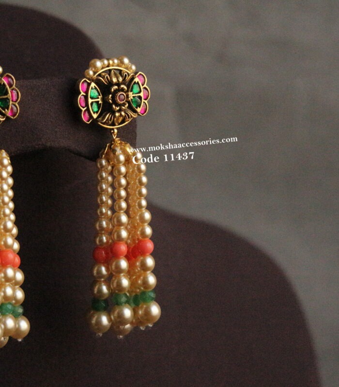 Jadaukundan tazzle pearl earrings with back screw
