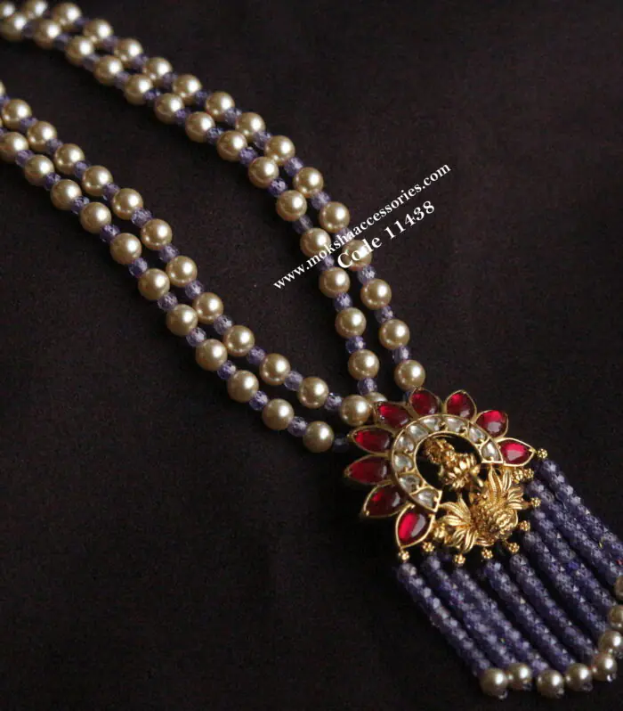 Jadaukundan lakshmi pendant with real cz beads and sarvoski pearls