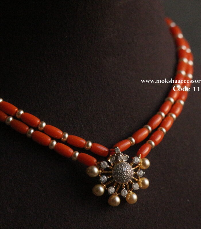 CZ pendant with corals and sarvoski pearl choker