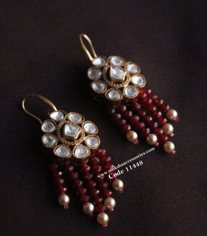 Mozonite stone earrings with ruby maroon beads