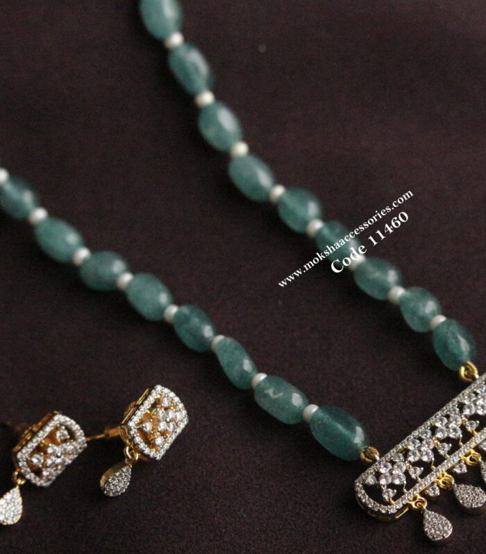 CZ pendant set with onyx beads mala