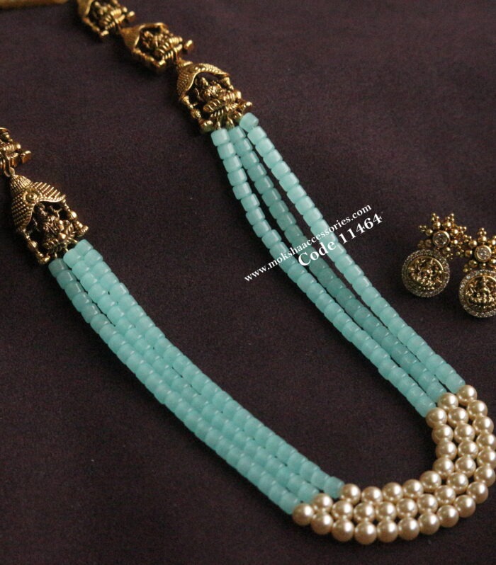 Nakshi pendant set with blue onyx beads and sarvoski pearls haram