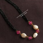 Black beads with real russian pumpkins and real pearls