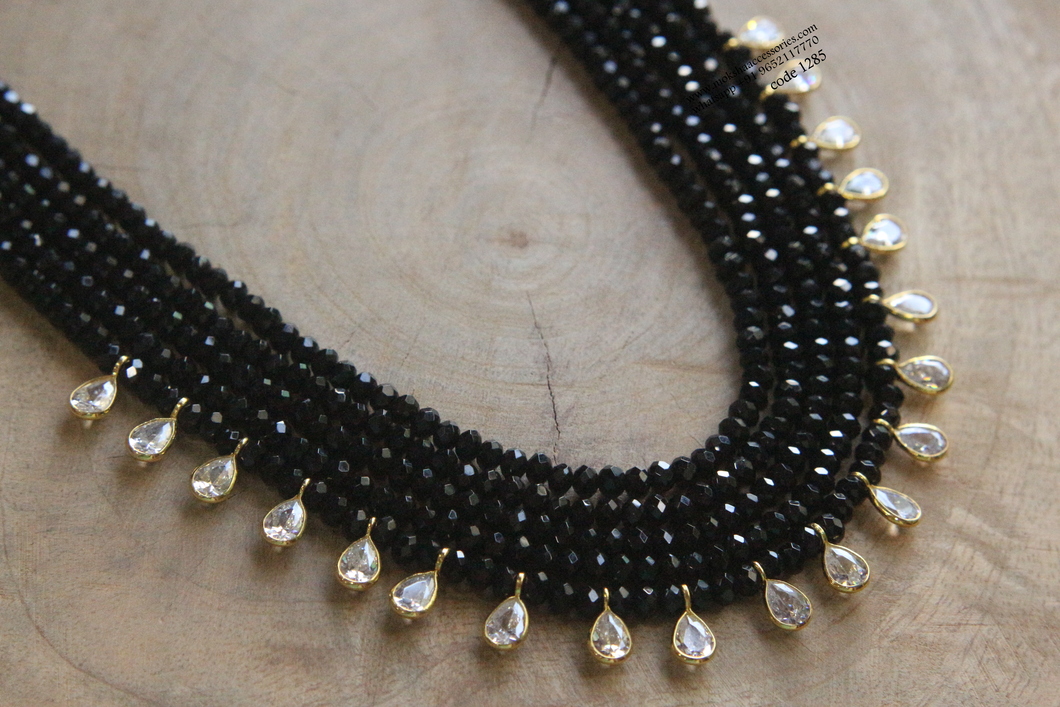 1285.jpg Black Beads with CZ Drops - Image 1