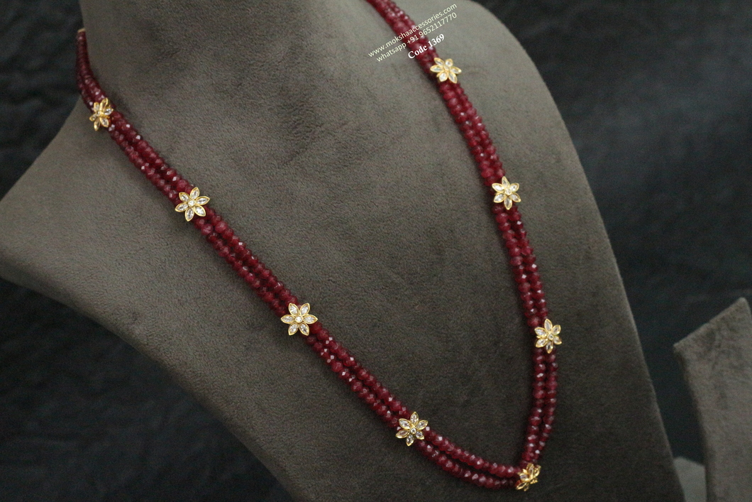 1369.jpg Ruby Beads with CZ Flower Pendants - Image 1