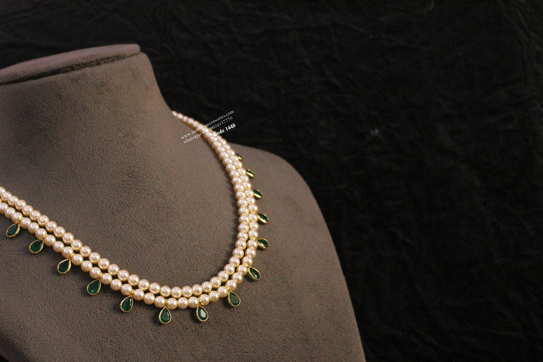 1448.jpg Swarovski Pearl with Emerald Beads - Image 1
