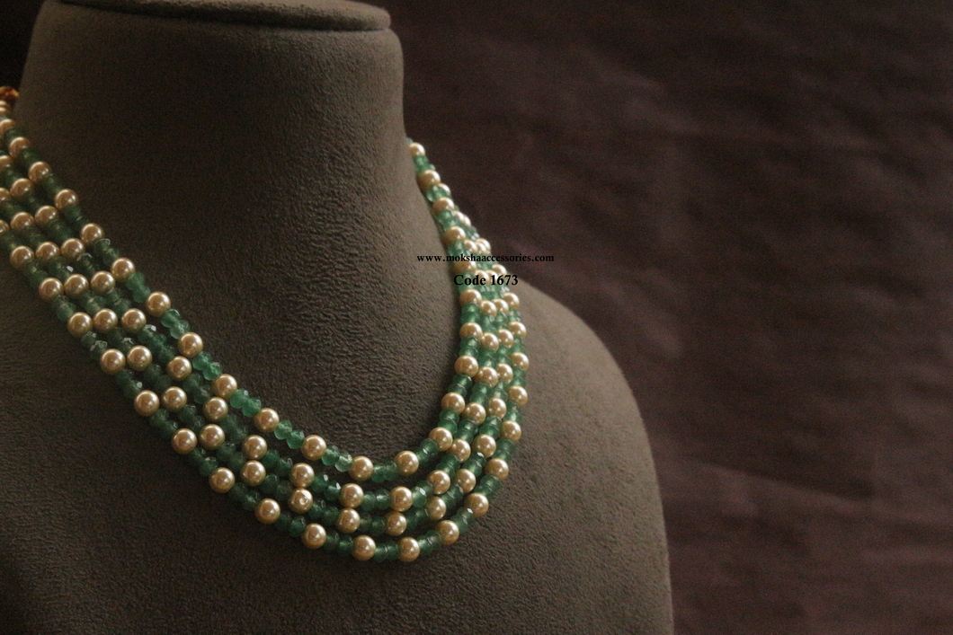 1673.jpg Swarovski Pearl with Emerald Beads - Image 1
