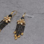 Black Beads Earrings with CZ Flower