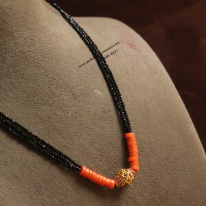 Black Beads with Coral and Ruby Antique Ball