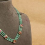 Emerald Beads with Ruby Flower CZ Pendants
