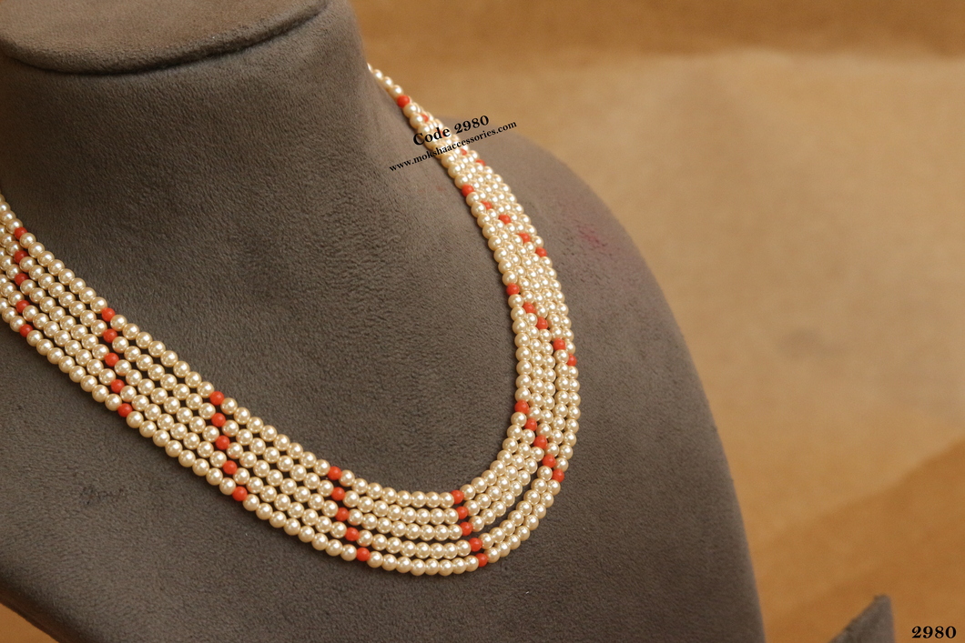 2980.jpg Coral and Swarovski Pearl - Image 1