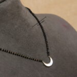 Black Beads with Moon Shape Real Shell Pendant