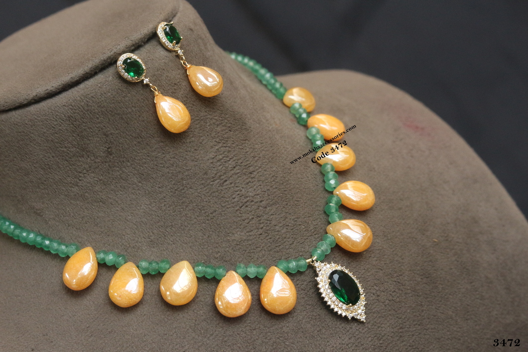 3472.jpg CZ Pendant Set with Green Beads and Yellow Drops - Image 1