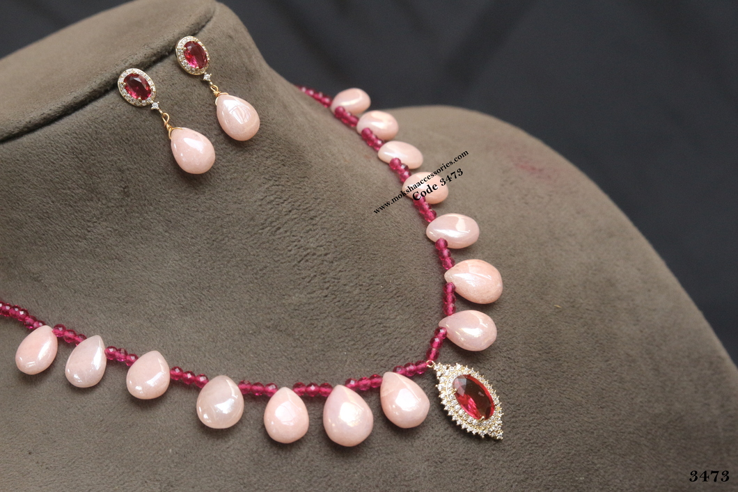 3473.jpg CZ Pendant Set with Pink Beads and Pink Drops - Image 1