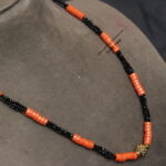 Coral and Black Beads Mala with Antique Ball