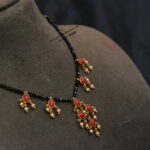 Black Square Beads with Coral Pendants