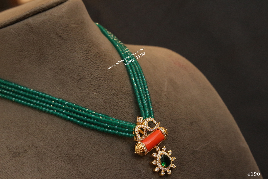 4190.jpg Coral Pendant with Green Beads - Image 1