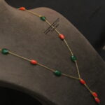 Gold Chain with Coral and Emerald Beads