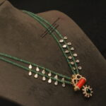 Coral Pendant with Emerald Beads and CZ Drops