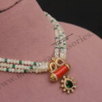 Coral CZ Pendant with Onyx and Green CZ Beads
