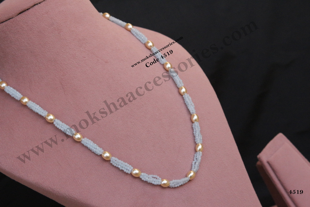 4519.jpg CZ Blue Beads with Real Pearl Mala - Image 1