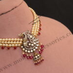 Peacock Pendant with Swarovski Pearl and Ruby Drops