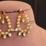 Ruby Studs with Swarovski Pearl and Mozonite Stones