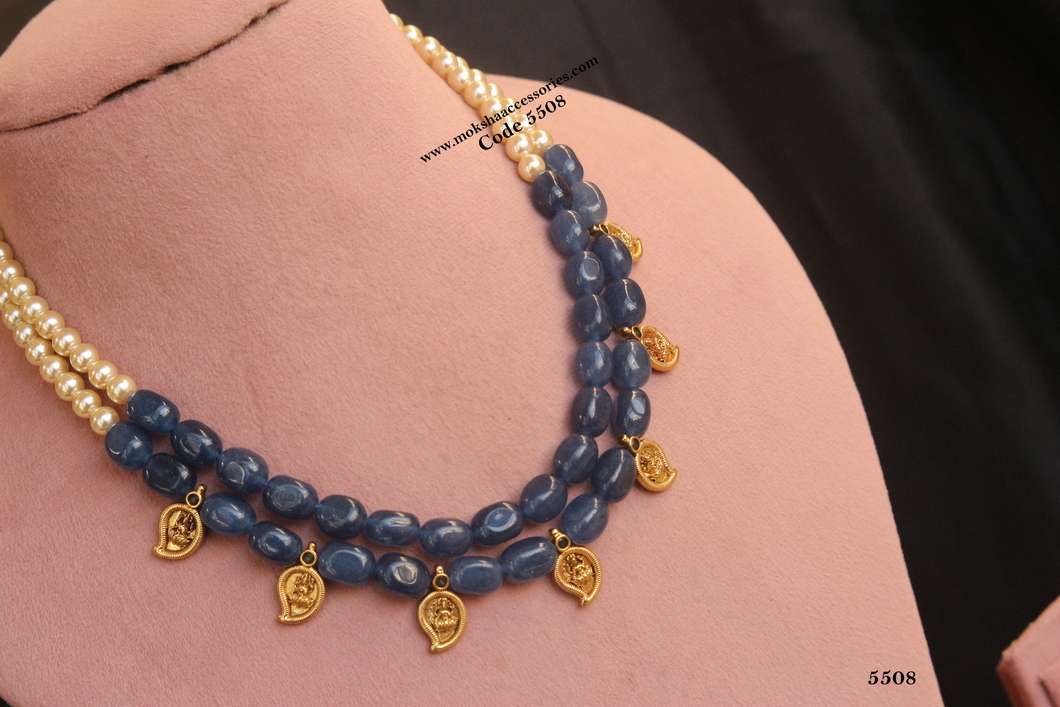 5508.jpg Kasu Mala with Onyx Beads and Swarovski Pearl - Image 1
